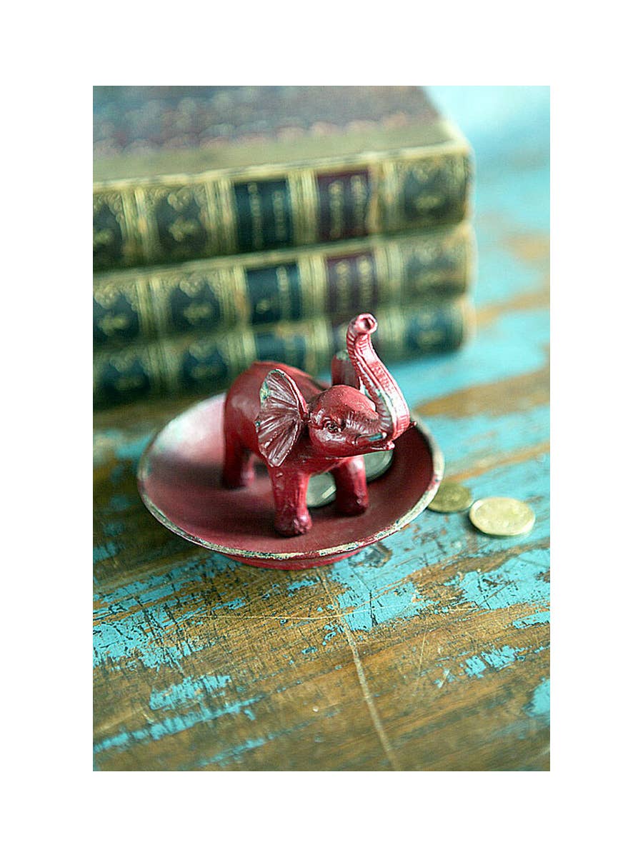 Pewter Elephant Ring Dish in Red